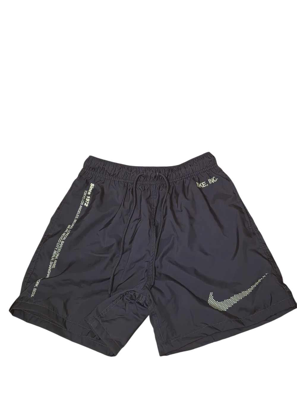 Nike Club Flow Swoosh Woven Lifestyle Shorts Cool Grey/Volt Size Small EUC